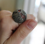 Garnet Ring Marcasite Pomegranate Dome STERLING SILVER 925