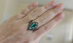 Silver 925 RING marcasite pointed rings for women Emerald green lab topaz