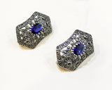 Earrings marcasite blue stone SILVER 925 jewelry