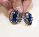 Marcasite ring royal blue lab topaz SILVER 925
