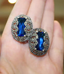 Marcasite jewelry Electric blue earrings STERLING SILVER 925