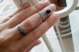 Double ring silver Black onyx Adjustable STERLING SILVER 925