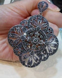 Marcasite pendant Extra large Marcasite necklace Sterling 925