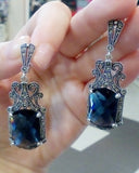 Ring Navy blue SET silver marcasite handmade very big