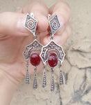 Armenian jewelry lab garnet gemstone Dangle Earrings long SILVER 925