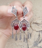 Armenian jewelry lab garnet gemstone Dangle Earrings long SILVER 925
