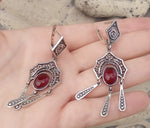 Armenian jewelry lab garnet gemstone Dangle Earrings long SILVER 925