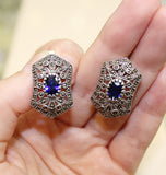 Earrings marcasite blue stone SILVER 925 jewelry