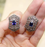 Earrings marcasite blue stone SILVER 925 jewelry