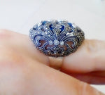 Marcasite ring royal blue lab topaz SILVER 925