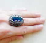 Marcasite ring royal blue lab topaz SILVER 925