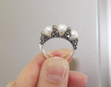 Pearl ring SILVER 925 White jewelry wedding Marcasite