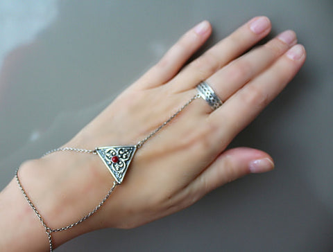 Boho Bracelet with ring and chains Silver 925 women