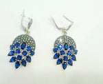 Blue jewelry set Sterling silver 925 ring and earrings marcasite