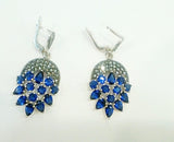 Blue jewelry set Sterling silver 925 ring and earrings marcasite