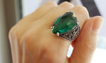 Green jewelry SET earrings ring Marcasite STERLING SILVER 925