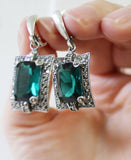 Marcasite earrings dangle Emerald green SILVER 925 marcasite jewelry