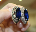 Royal blue stone earrings SILVER 925 marcasite jewelry