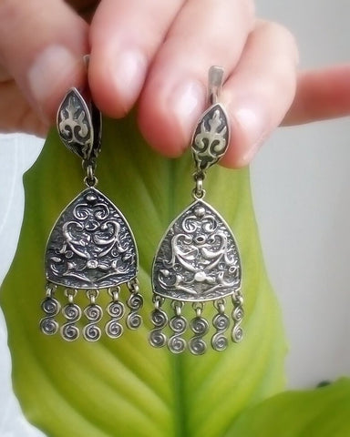 Sterling silver 925 chandelier Boho dangle very long earrings
