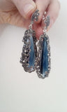 Very long earrings Blue stone Marcasite STERLING SILVER 925