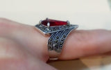 Red lab topaz ring marcasite  jewelry STERLING SILVER 925