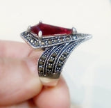 Red lab topaz ring marcasite  jewelry STERLING SILVER 925