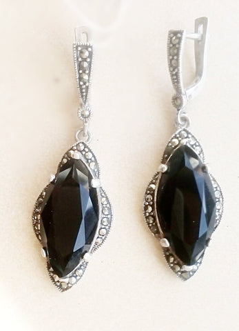 Earrings Black jewelry STERLING SILVER 925