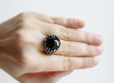 Black Earrings ring  Onyx Sterling silver 925