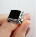 Black onyx earrings square SILVER 925 jewelry