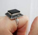 Black onyx earrings square SILVER 925 jewelry