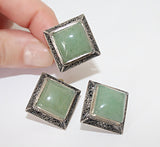 Green jade SET earrings and ring STERLING SILVER 925