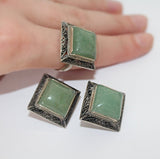 Green jade SET earrings and ring STERLING SILVER 925