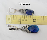 Royal blue topaz earrings marcasite jewelry Sterling silver 925