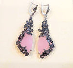 Earrings Pink rose quartz Marcasite STERLING SILVER 925