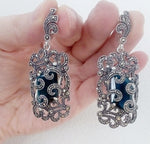 Dangle earrings Navy stone drop earring Very long Blue stone jewelry STERLING SILVER 925