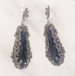 Very long earrings Blue stone Marcasite STERLING SILVER 925