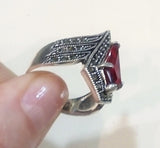 Red lab topaz ring marcasite  jewelry STERLING SILVER 925