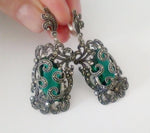 Emerald green EARRINGS marcasite STERLING SILVER 925