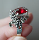 Jewelry Red Marcasite Ring red accessories STERLING SILVER 925