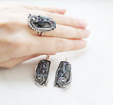Earrings Natural silicon stone druzy jewelry STERLING SILVER 925