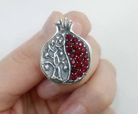 Pomegranate PENDANT CHAIN red stones Sterling silver 925