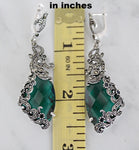 EARRINGS RING Sterling silver 925 marcasite Emerald green