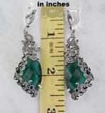 EARRINGS RING Sterling silver 925 marcasite Emerald green