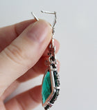 Earrings Marcasite Emerald green SILVER 925