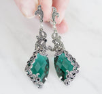 Earrings Marcasite Emerald green SILVER 925