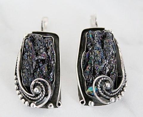 Earrings Natural silicon stone druzy jewelry STERLING SILVER 925