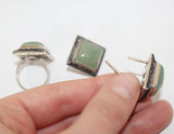 Green jade SET earrings and ring STERLING SILVER 925
