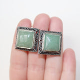 Green jade SET earrings and ring STERLING SILVER 925