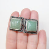 Jade earrings green STERLING SILVER 925