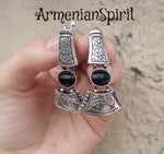 Fish jewelry Silver 925 earrings with black onyx women